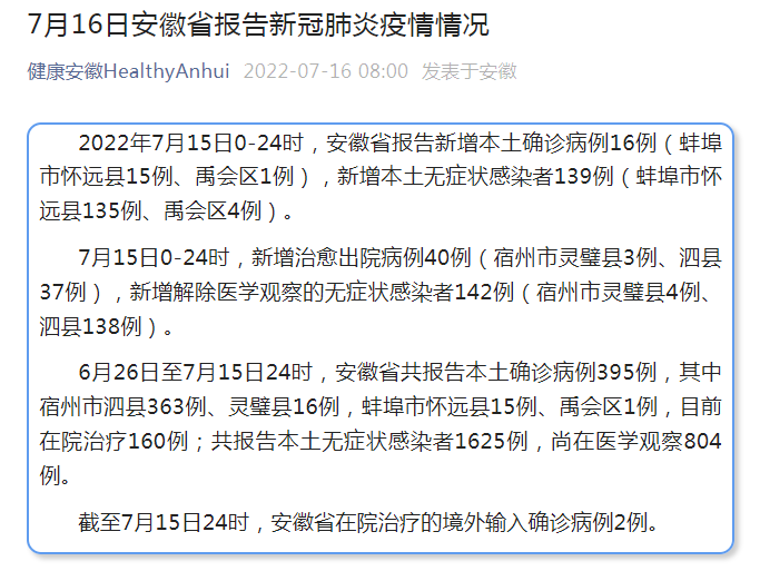 安徽疫情情况最新报告